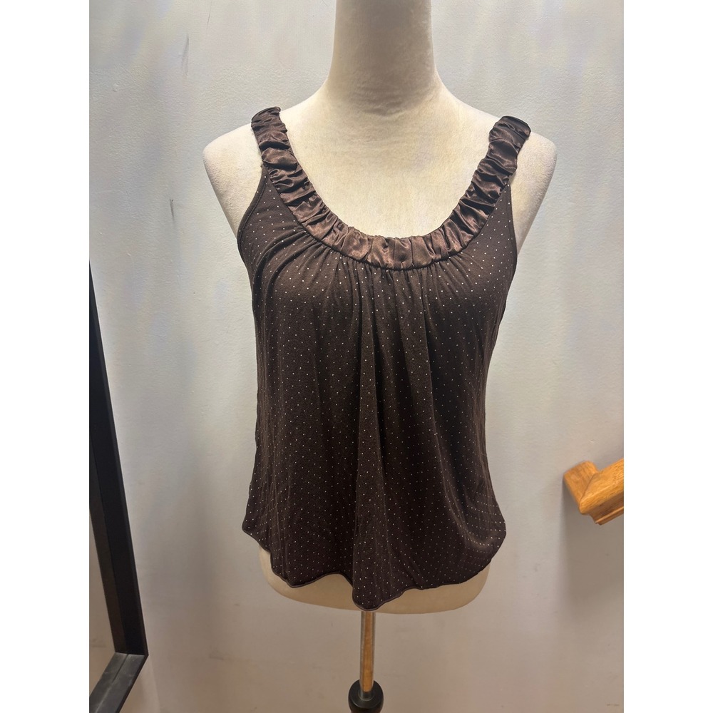 Alfani Tank Top Women S Brown Polka Dot Ruffle Neck Cami 3329